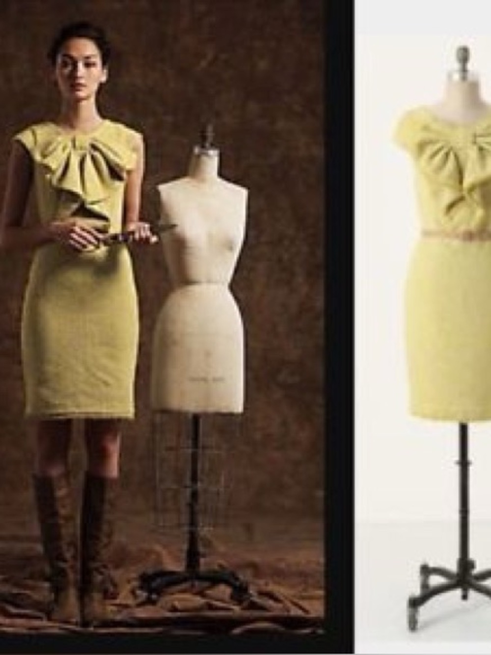 Eva Franco Size 2 Yellow Tweed Oversized Bow Belted Sheath Dress